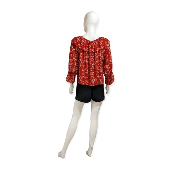 New Trend Off-Shoulder Long Sleeve Floral Top Dark Red - Picture 5 of 12
